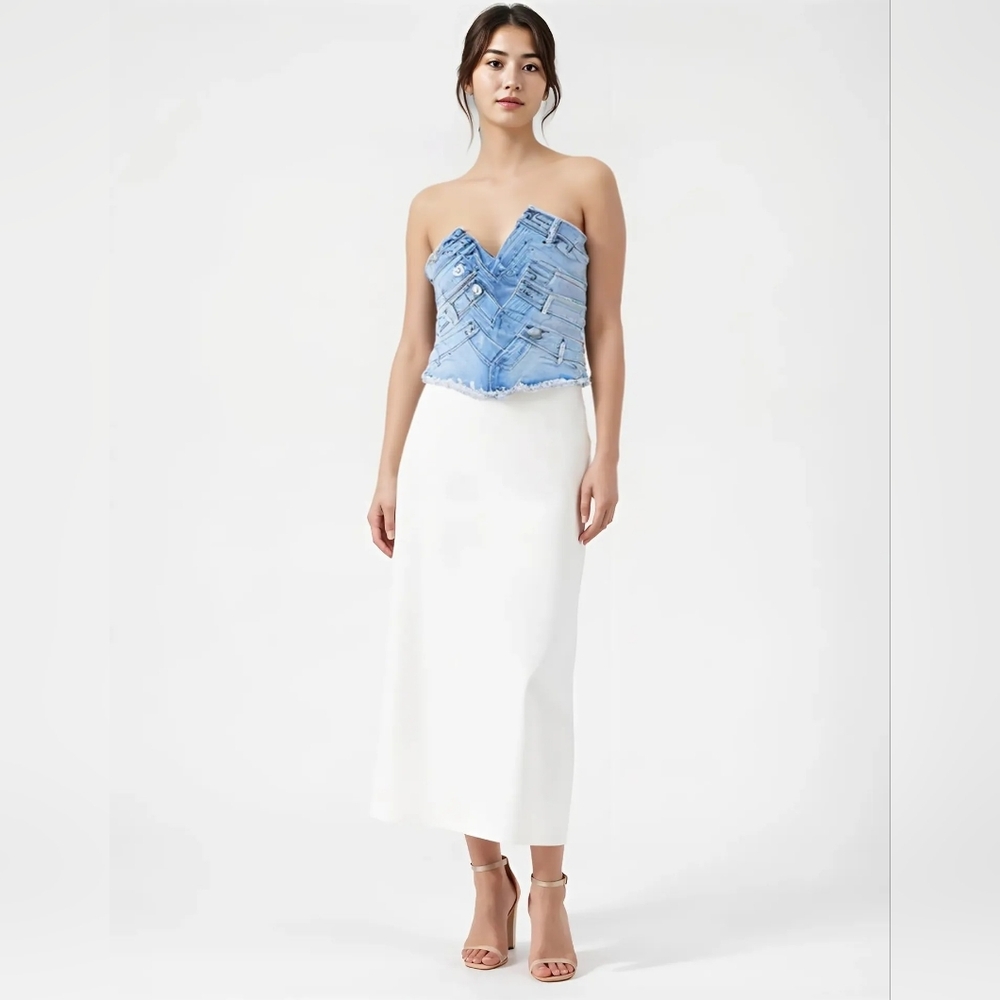 AKIRA Blue Denim Strapless Top